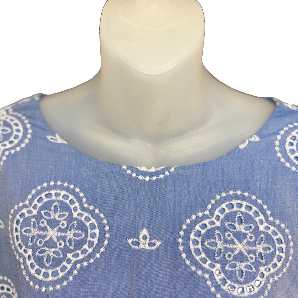Talbots Chambray Blue Eyelet Embroidered Dress Size 10 #963 - Picture 5 of 12